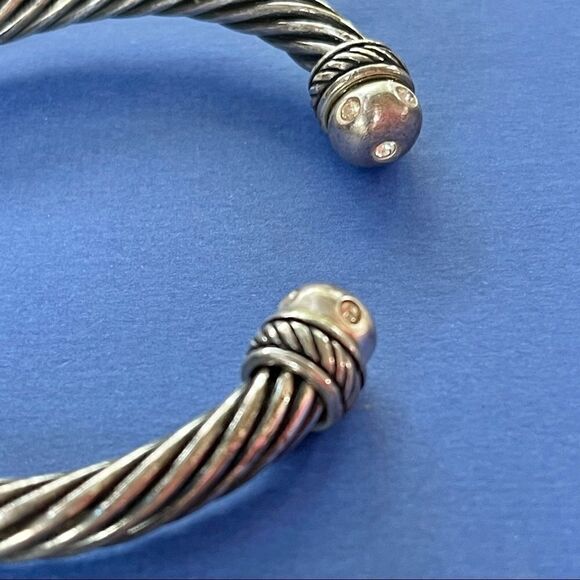 VTG Rhinestone Inlay Silver Tone Twist Cable Cuff - Picture 9 of 16